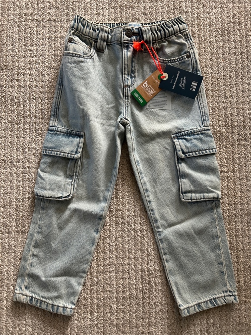 Children's Light Wash Cargo Jeans - Elastic Waist